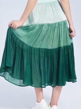 NWT S. DEER Tiered Ombre Green Maxi Skirt with Elastic Waist